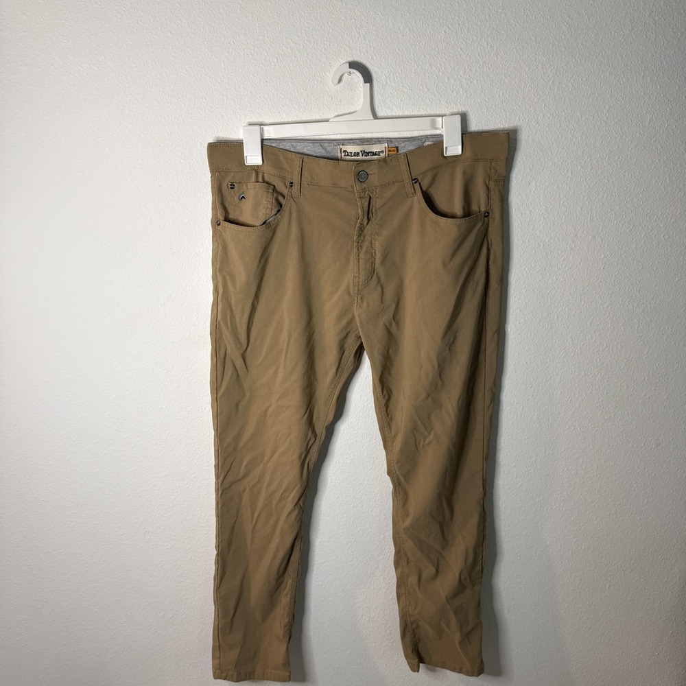 Tailor Vintage Men Golf Performance Tech Pants Canaan Slim Fit Khaki Brown 36x30